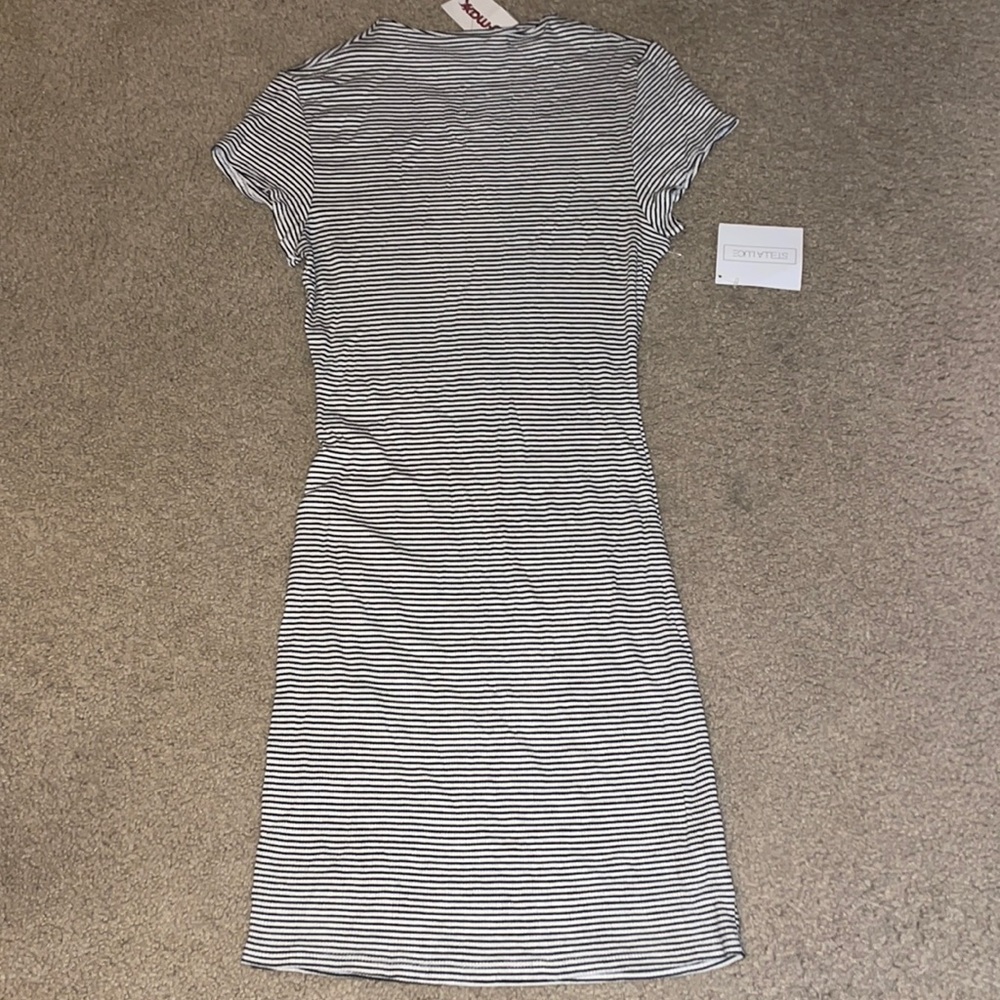 Black & White Striped Form Fitted Dress L